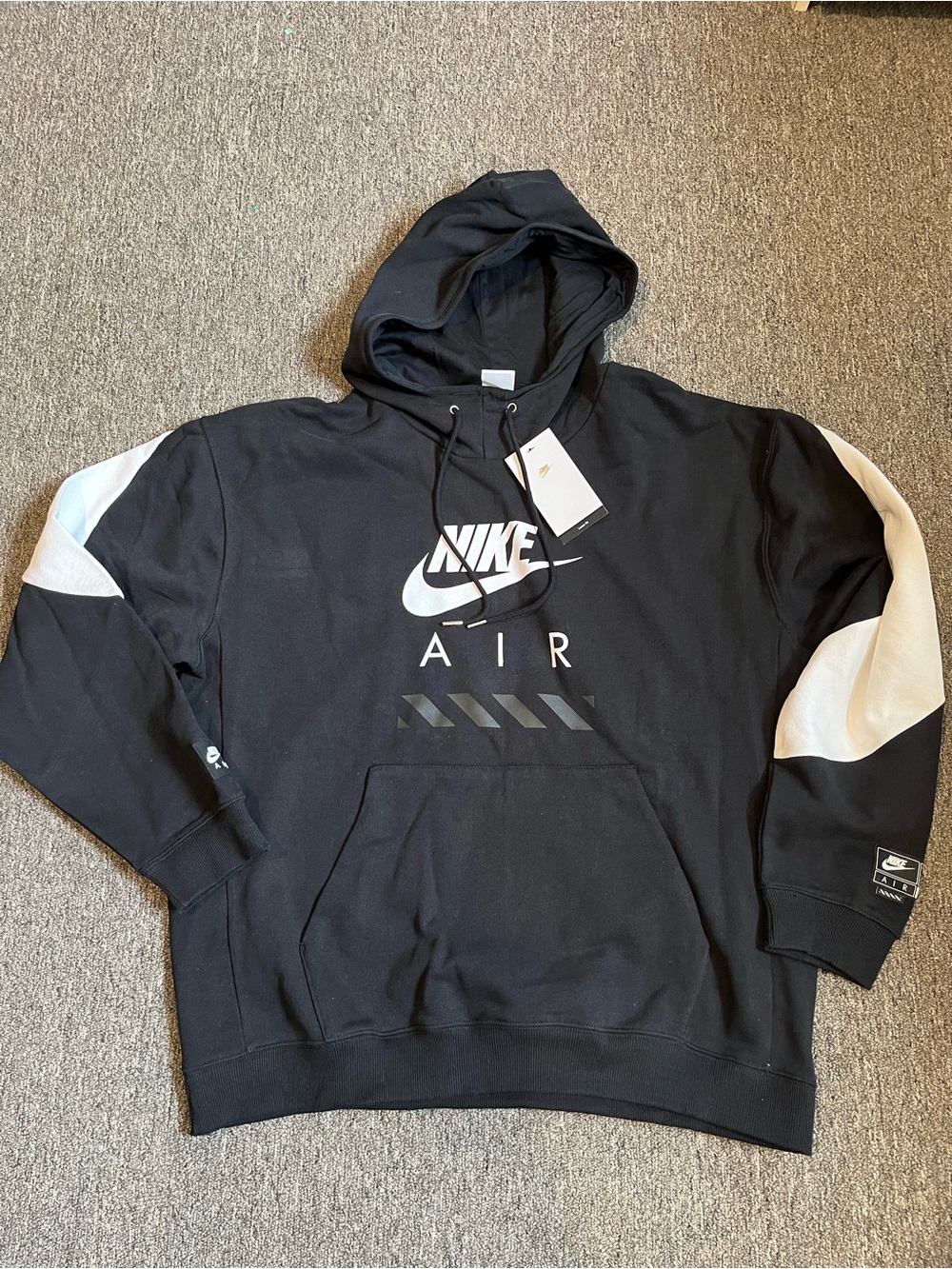 Nike Black Hoodie with White Sleeve Panels and Air Logo